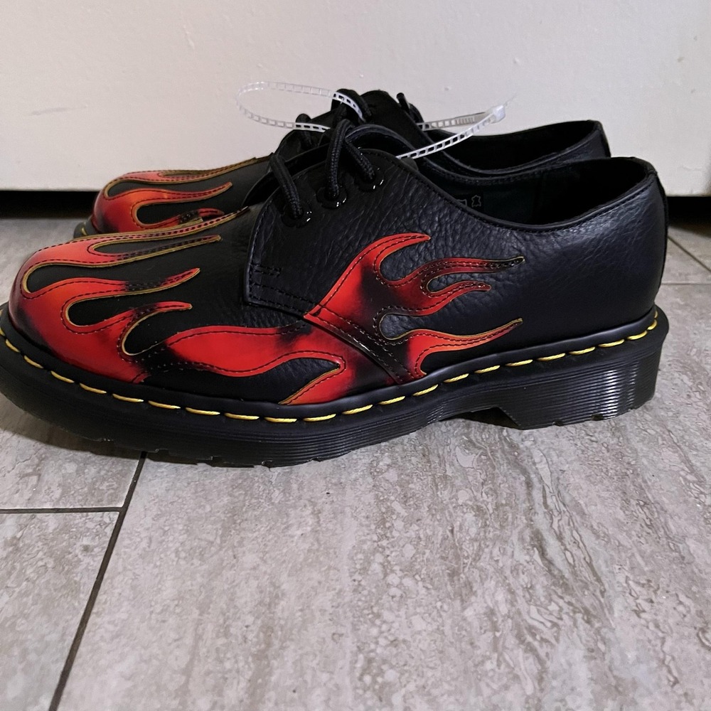 Dr. Martens 1461 Flame Shoes Mens 6 Black Red Leather Low Top Oxfords LA004 - Picture 4 of 9